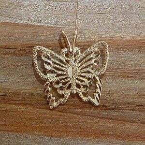 Vintage 14K Yellow Gold Filigree Butterfly Pendant ~ NO CHAIN
